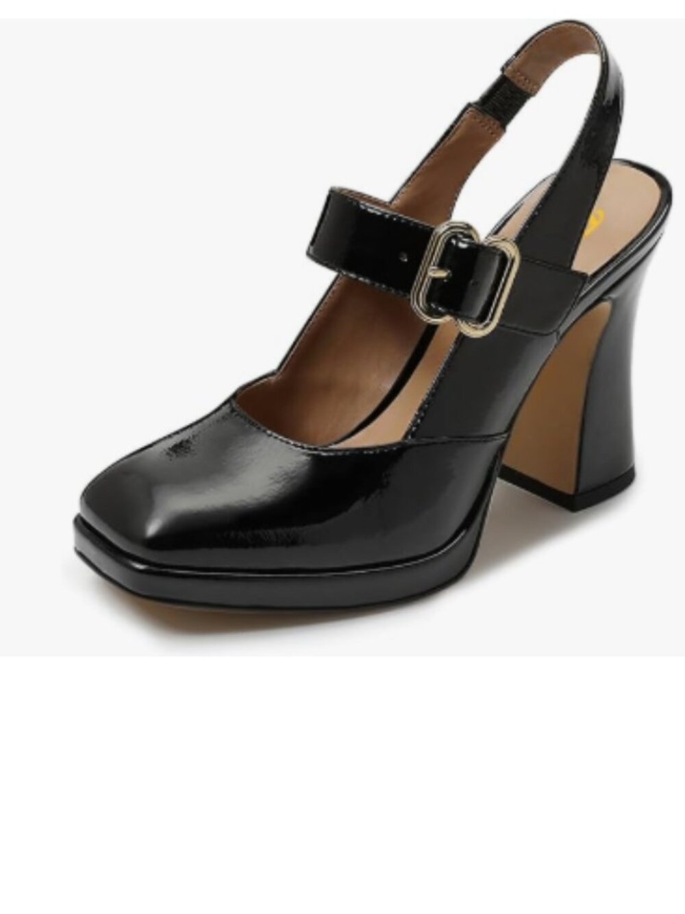 FYS Black Platform Square Toe Pumps Chunky High Heel Mary Janes Slingback Shoes